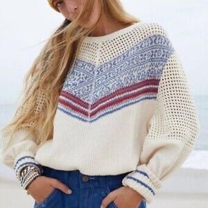 Free People Geo Crochet Pullover Knit Sweater, XS